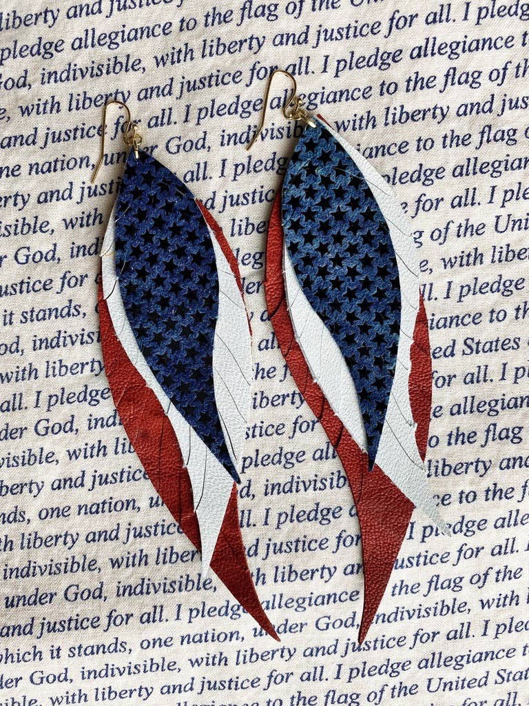 The Supply Society - Wholesale Dangle Earrings - Boho Layered Leather Earrings - Red White Blue Stars1