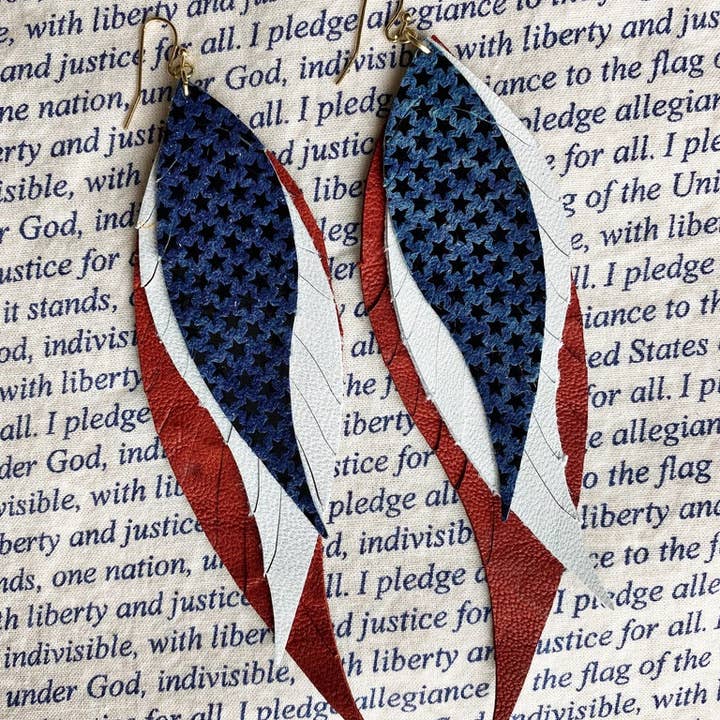 The Supply Society - Wholesale Dangle Earrings - Boho Layered Leather Earrings - Red White Blue Stars1
