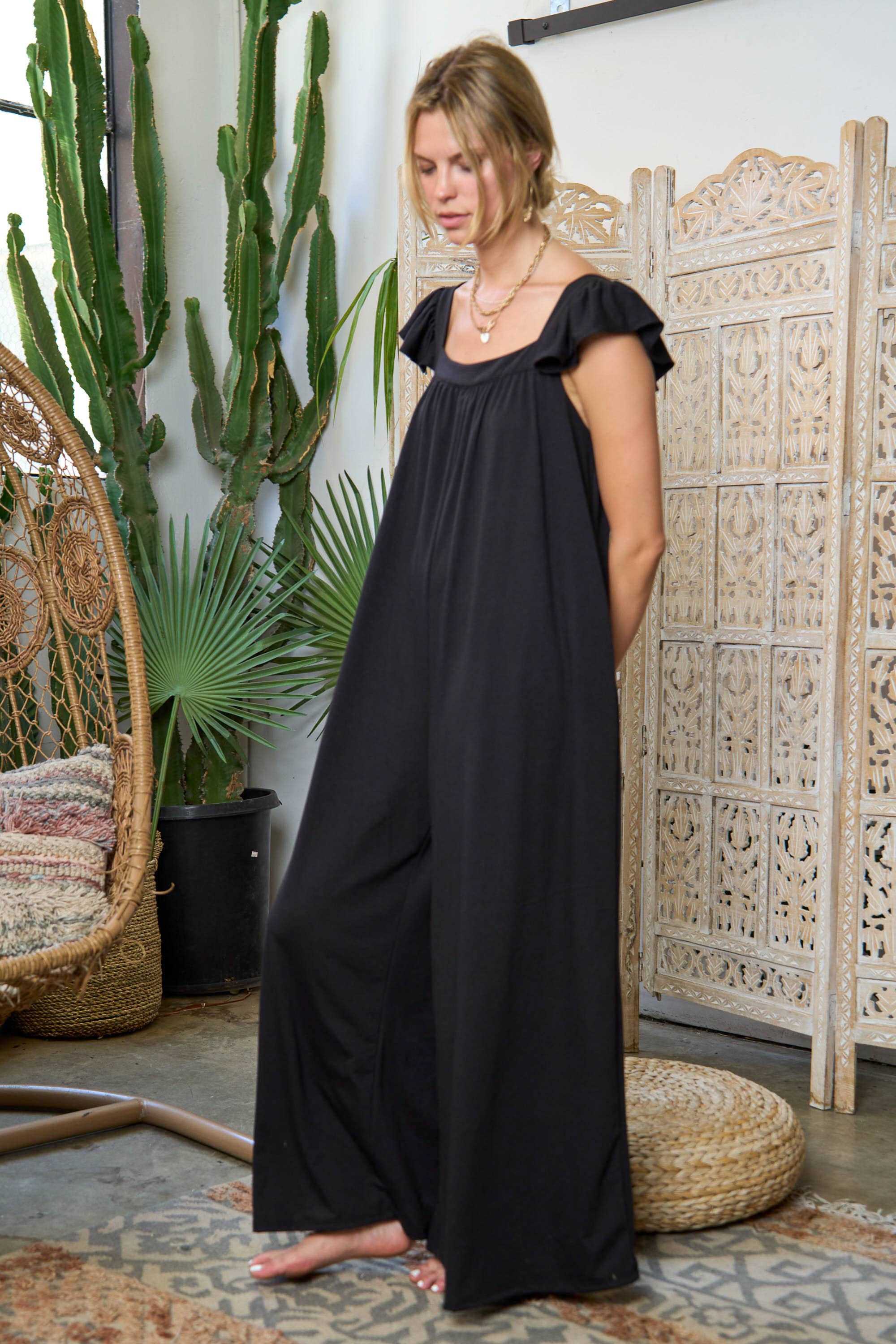 JADE BY JANE - Wholesale Jumpsuit - Women's - Ruffle Knit Maxi Jumpsuit KRJ8050-18