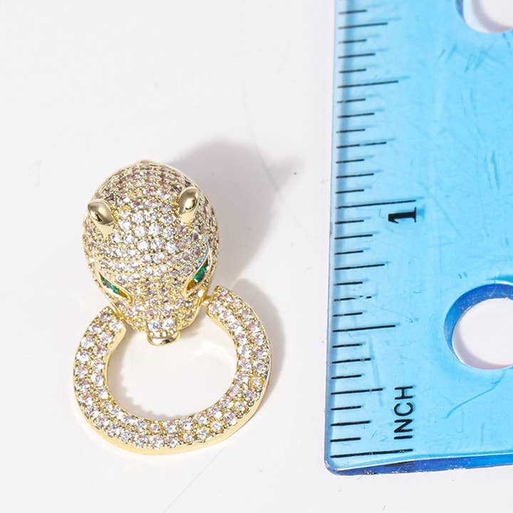 Fashion City - Wholesale Dangle Earrings - Panther Figure with Ring CZ Pave Post Earrings4