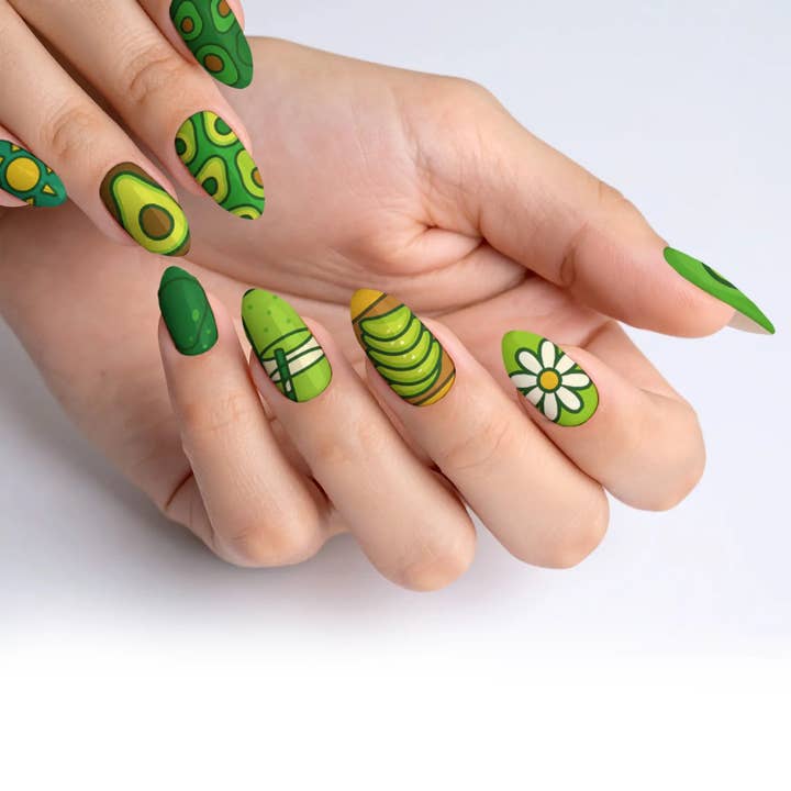 Guacamole Glam Avocado Kunstnägel zum Aufkleben für den Großhandel von FYNE BODY