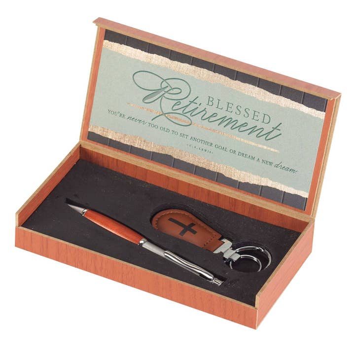 Pen And Cross Keyring Blessed Retirement for wholesale by Magnolia