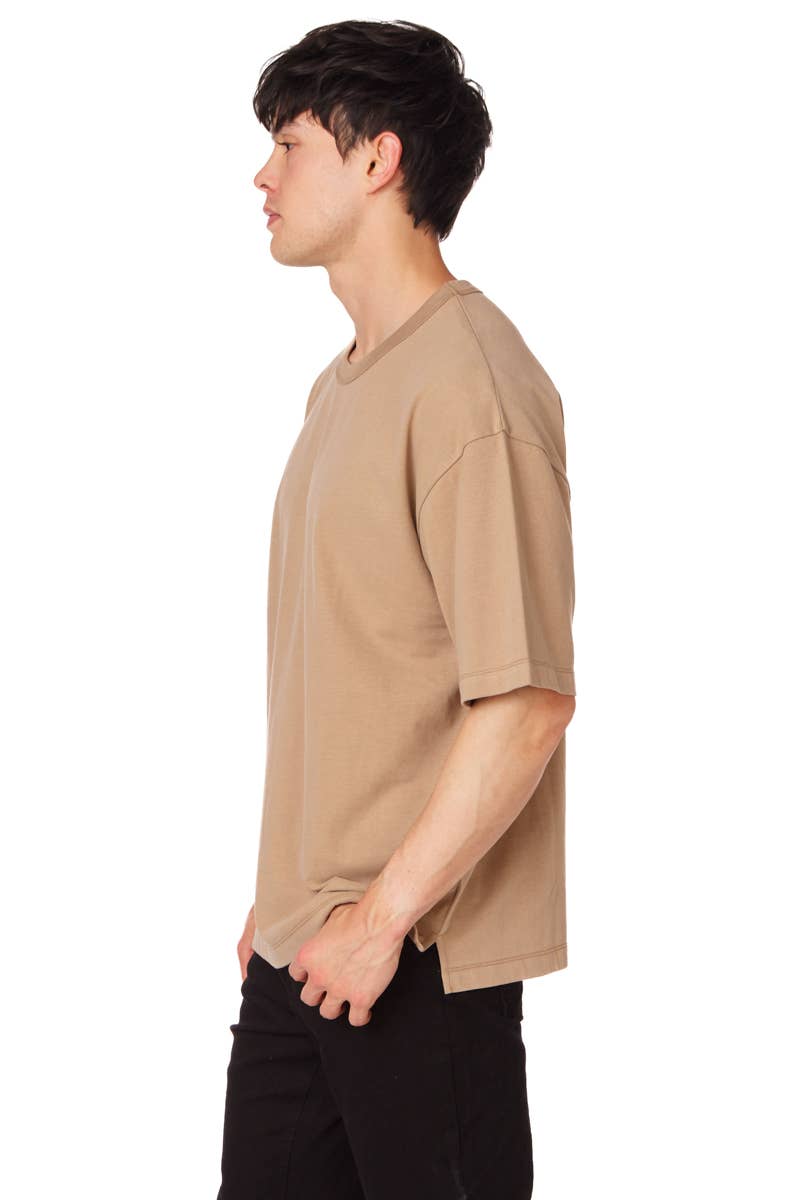 Men's Oversized Cotton Short Sleeve T-Shirt Sand for wholesale on Faire1