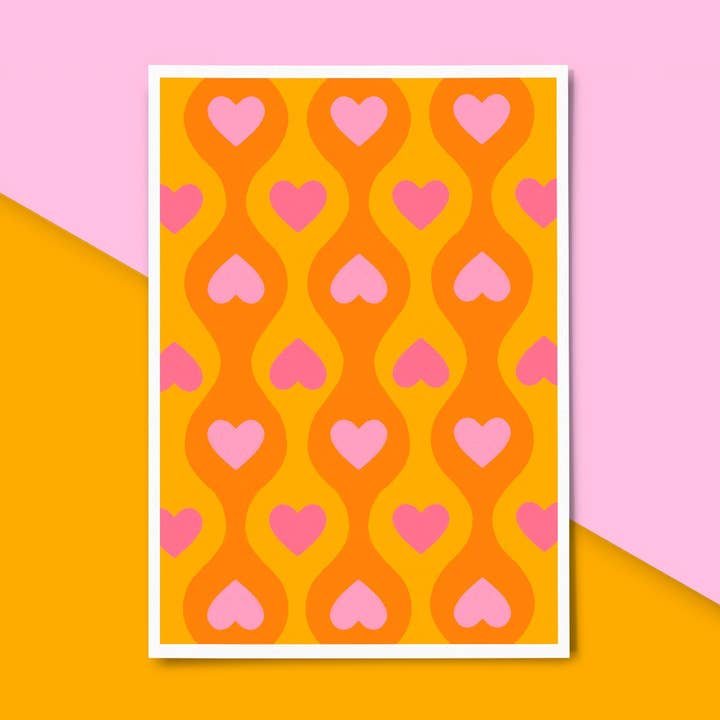 Stampa con motivo a cuore arancione per la vendita all'ingrosso da parte di Meg Garrod Art