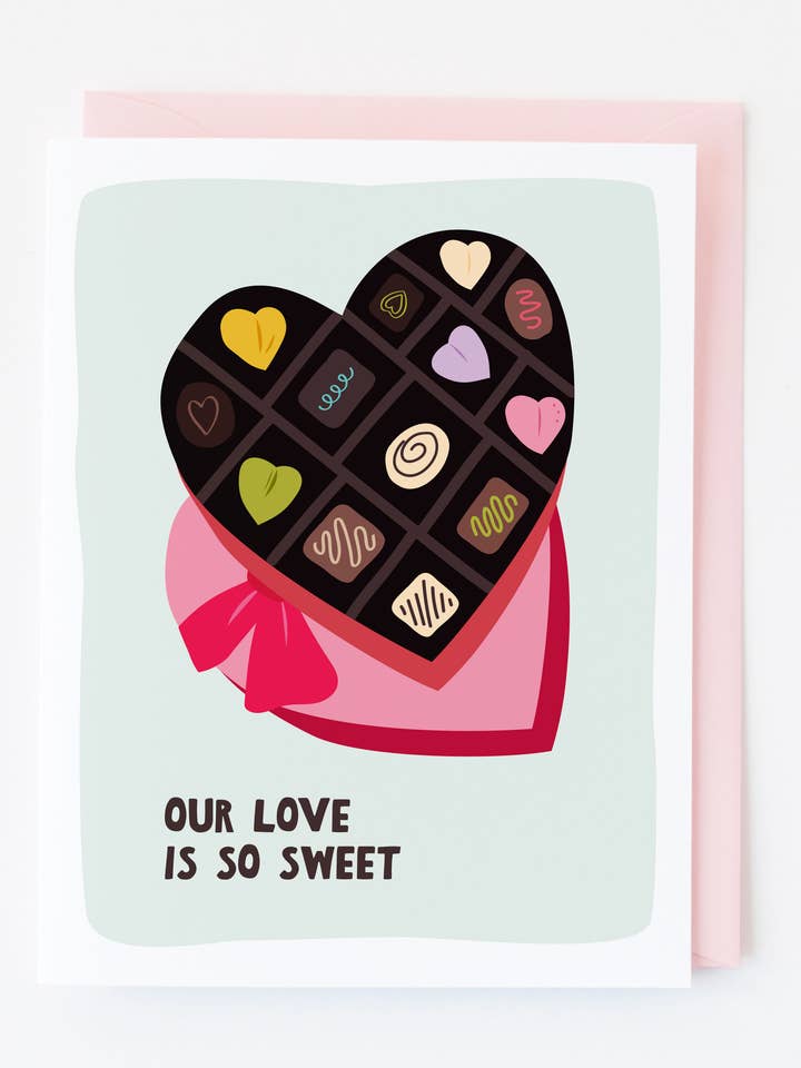 Carte de vœux d'amour de la Saint-Valentin boîte de chocolats pour la vente par Graphic Anthology Greeting Cards