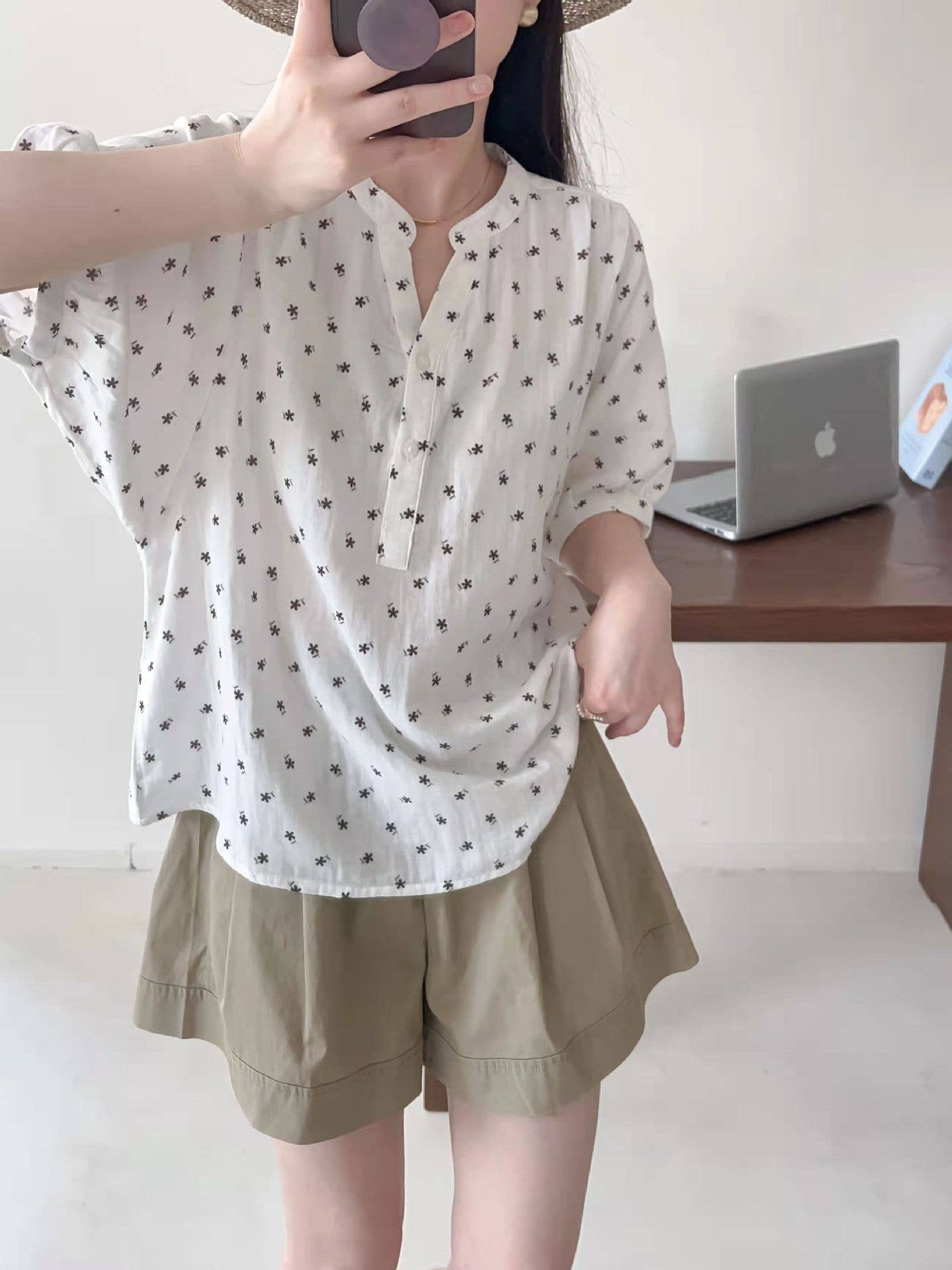 Whisper Mint – Engroshandel Bluse - Dame – Bomuldsgaspulloverskjorte med prikket mønster9