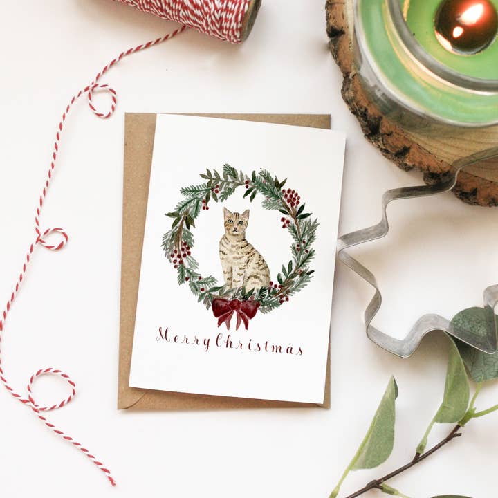 HeatherLucyJ Design - Wholesale Christmas Card - Tabby Cat Christmas Card1