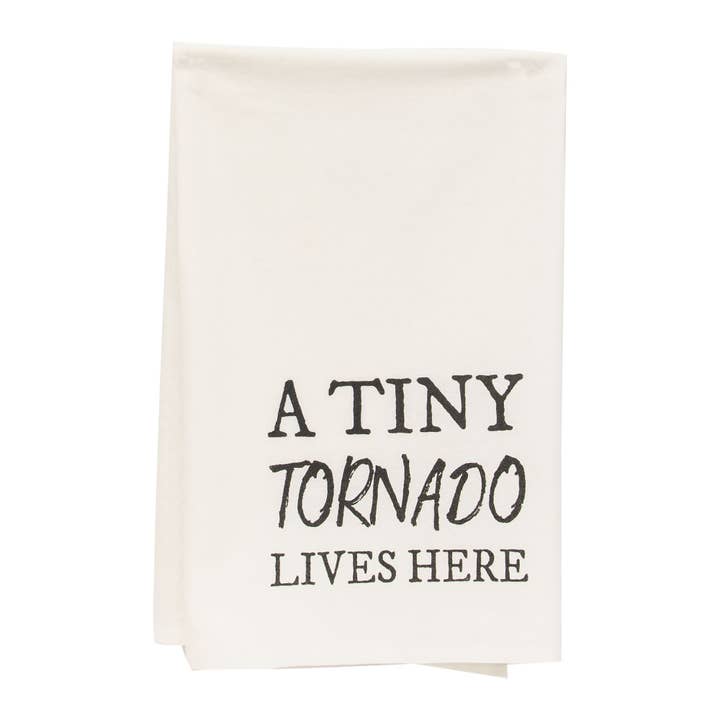 Col House Designs - Wholesale Tea Towel - A Tiny Tornado Lives Here Dish Towel
