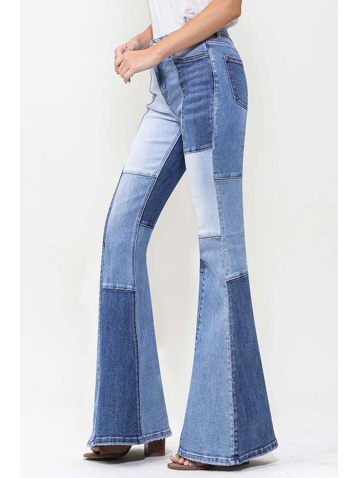 ENJOYED HIGH RISE COLOR BLOCK SUPER FLARE JEANS T5709 for wholesale on Faire2