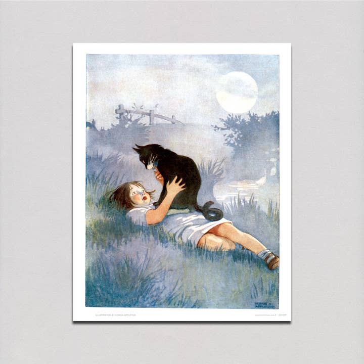 Laughing Elephant – wholesale Konsttryck – En flicka pratar med sin katt - Djurvänner konsttryck