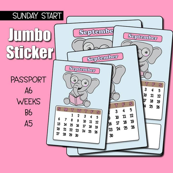 2026 September Kalender Jumbo Aufkleber - Wochenanfang Sonntag für den Großhandel von Shine Sticker Studio