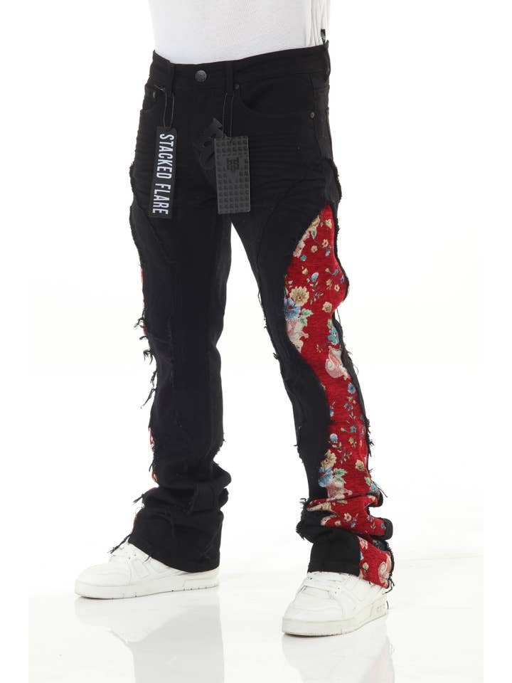 Stylo - Wholesale Jeans - Men's - Blk/Red Denim Tapestry Stack