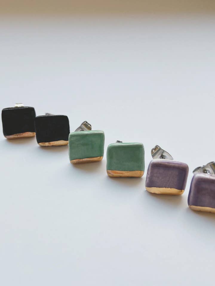 Square gold dipped studs for wholesale by Gloria Faye