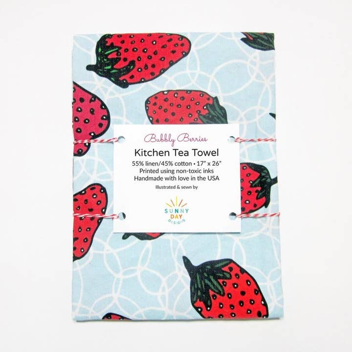 Torchon en lin et coton Bubbly Berries pour la vente par Sunny Day Designs