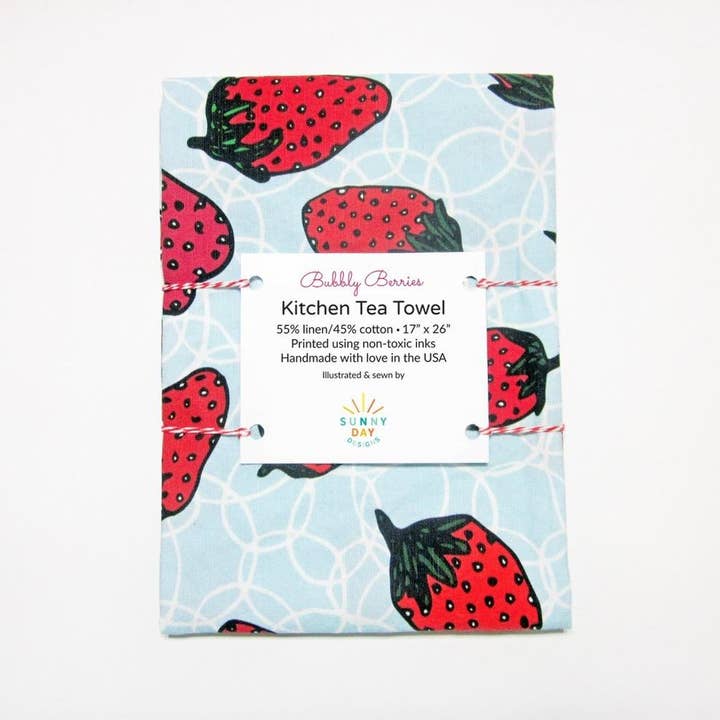 Bubbly Berries Linen/Cotton Tea Towel for wholesale by Sunny Day Designs