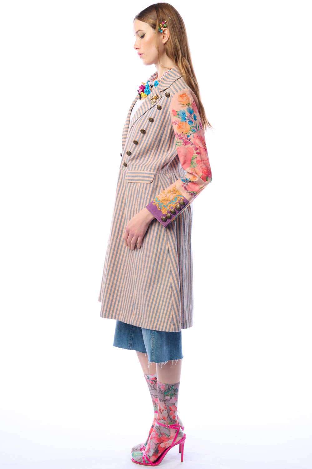 Tevask/Blå Striber Combo Sømandens Kærlighedsfrakke | Stribet Lang Frakke | Blomstret Ærmefrakke for engroshandel på Faire10