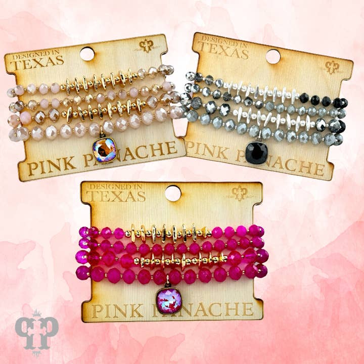Crystal mixed bead bracelet set for wholesale by Pink Panache Brands
