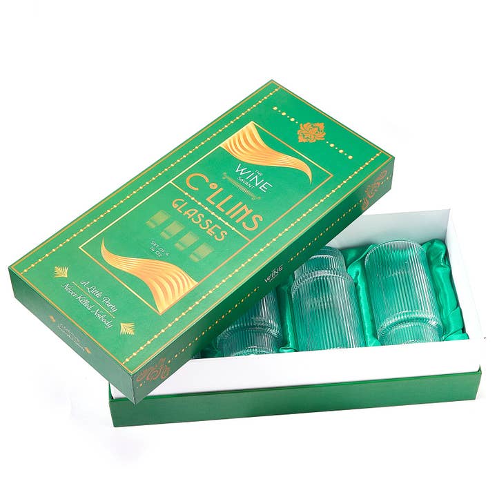 The Wine Savant / Khen Glassware - Wholesale Cocktail/Liquor Glass - Vintage Art Deco Crystal Highball Ribbed Glass Set of 410