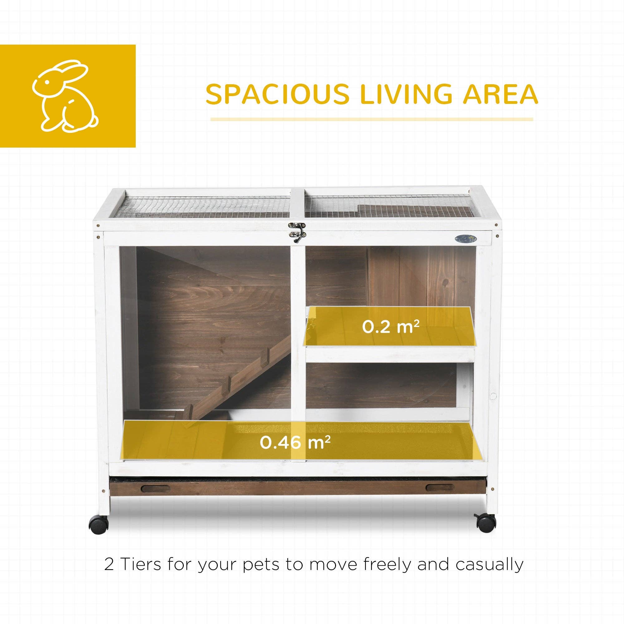 39F Inc. - Wholesale Pet Carrier - Cat/Dog - PawHut Indoor Rabbit Hutch - Brown Wood, with Wheels7