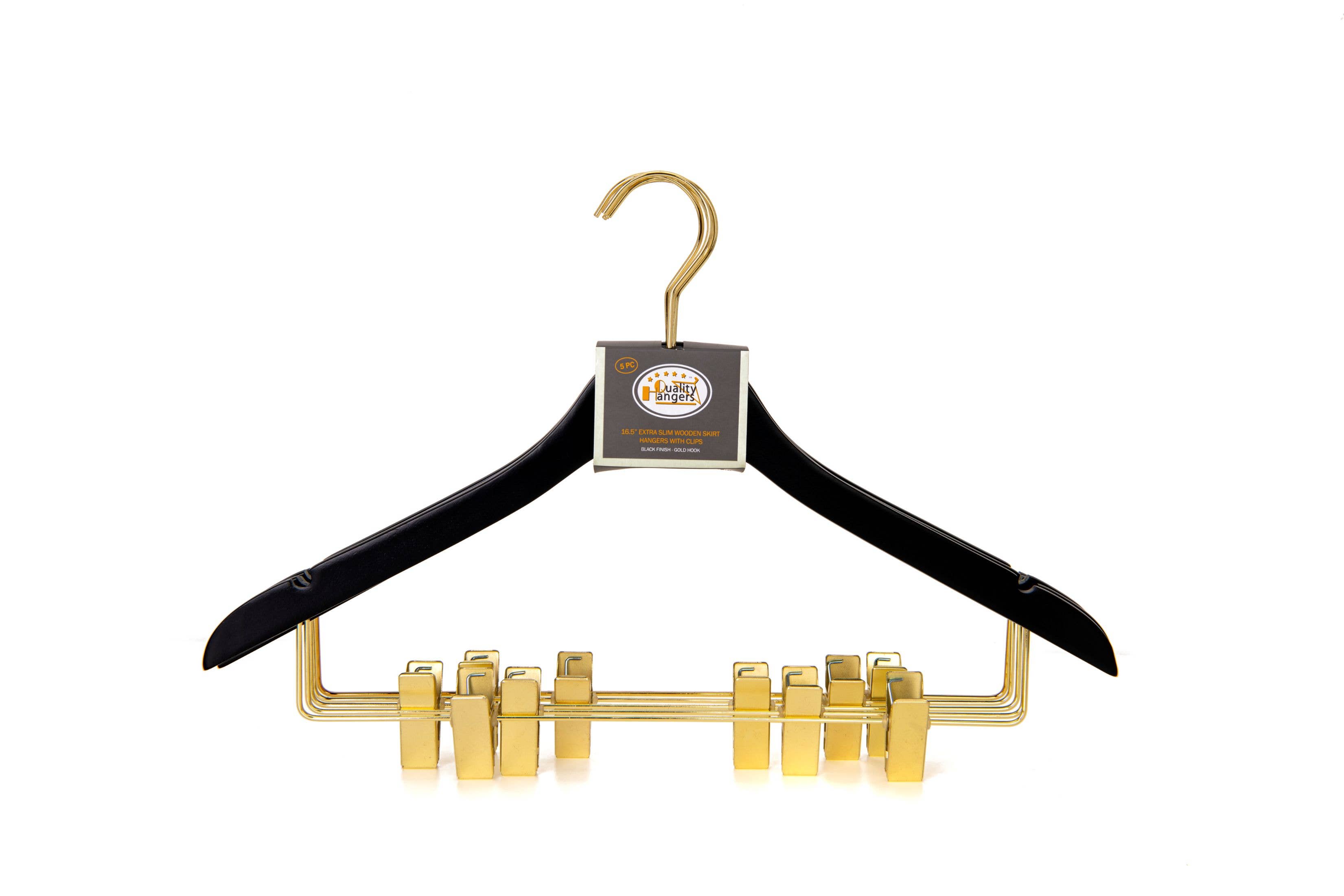 Quality Hangers – Cabides por atacado – WS73 Cabides Ultra Finos para Saias e Calças com Clipes Preto/dourado - 5 Unidades18