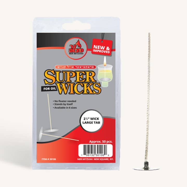 Super Wicks - Mèche de 2,5 pouces avec grande languette - Paquet de 50 pour la vente par Ner Mitzvah