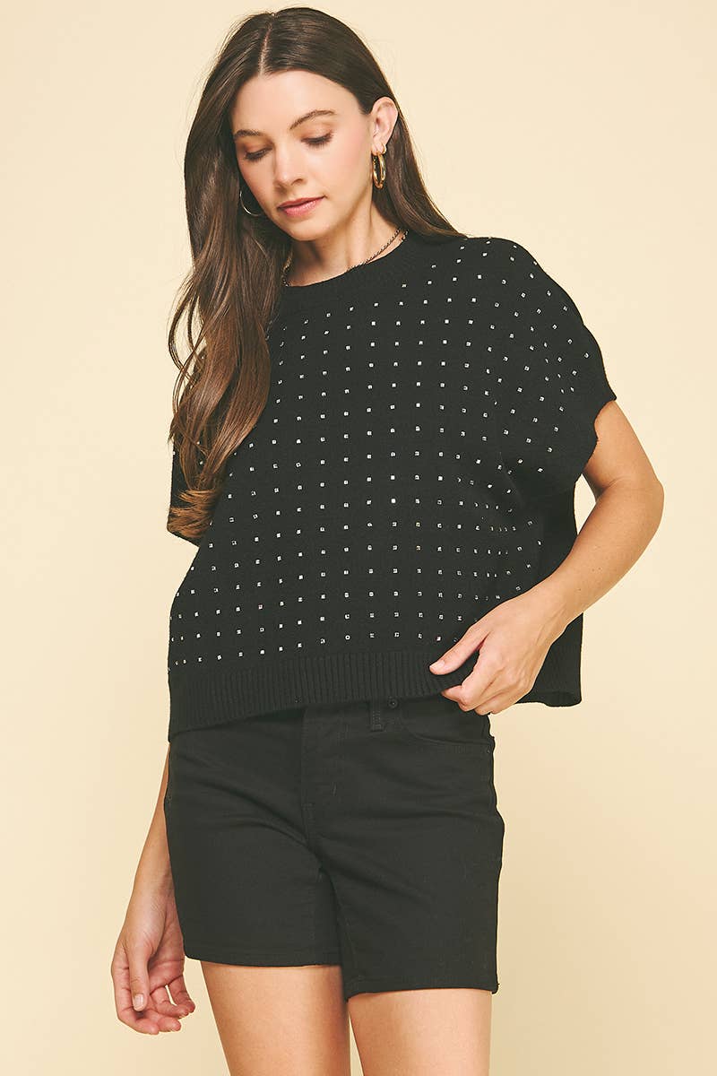 PINCH - Vente Pull en maille – femme - PULL BRODÉ EN PIERRES - 4739WB1