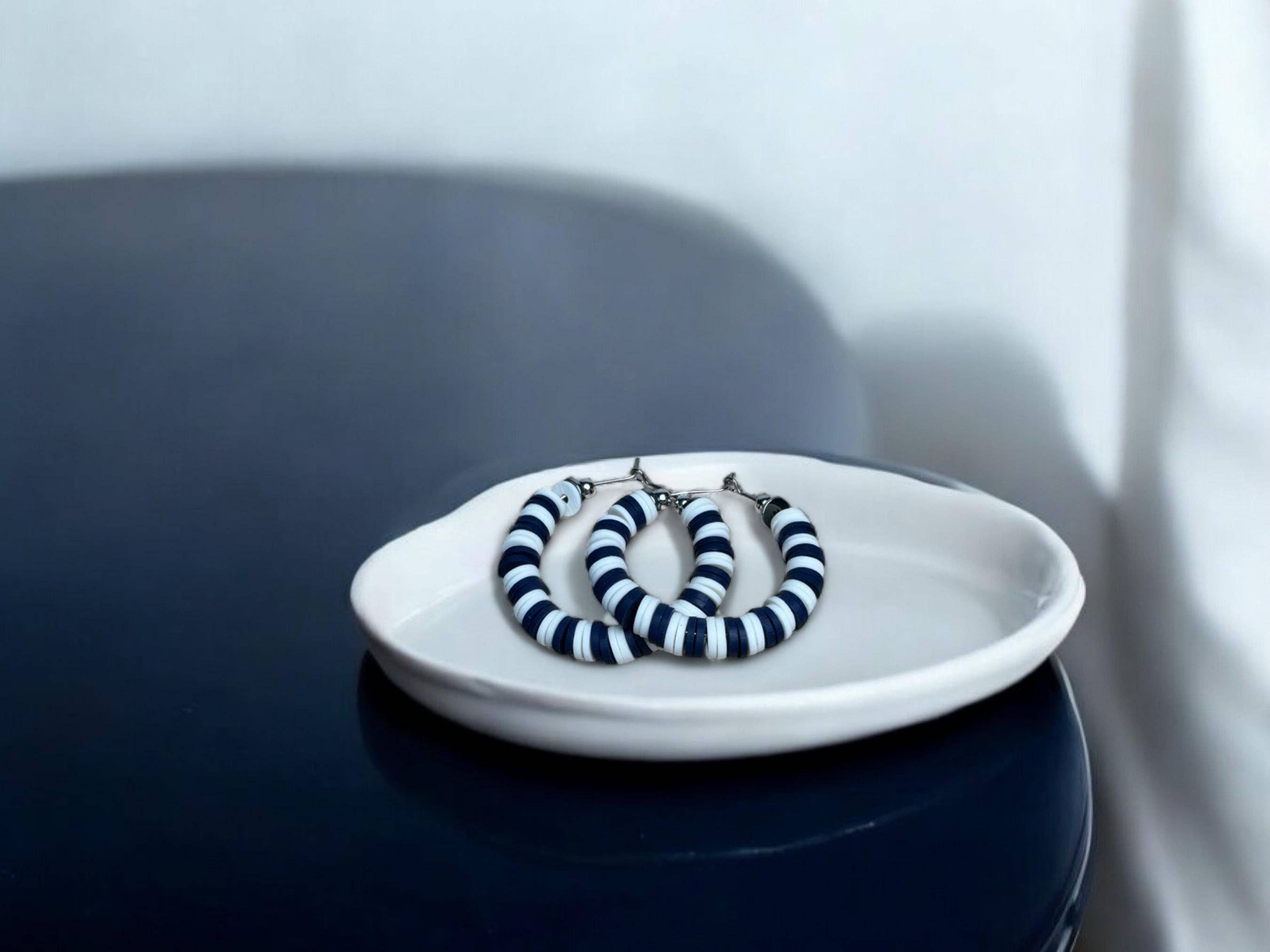 Fish Towne Designs, LLC - Wholesale Hoop Earrings - Navy Blue and White Game Day Hoop Earrings8