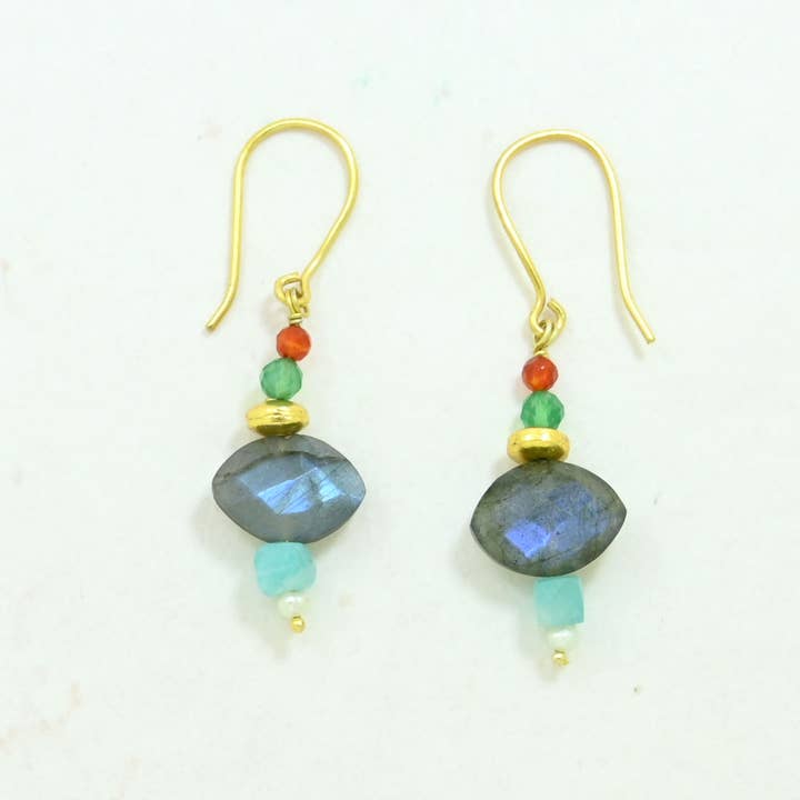 Soleil Earring Silver 925 - Labradorite & Amazonite for wholesale by Schmuckoo Berlin