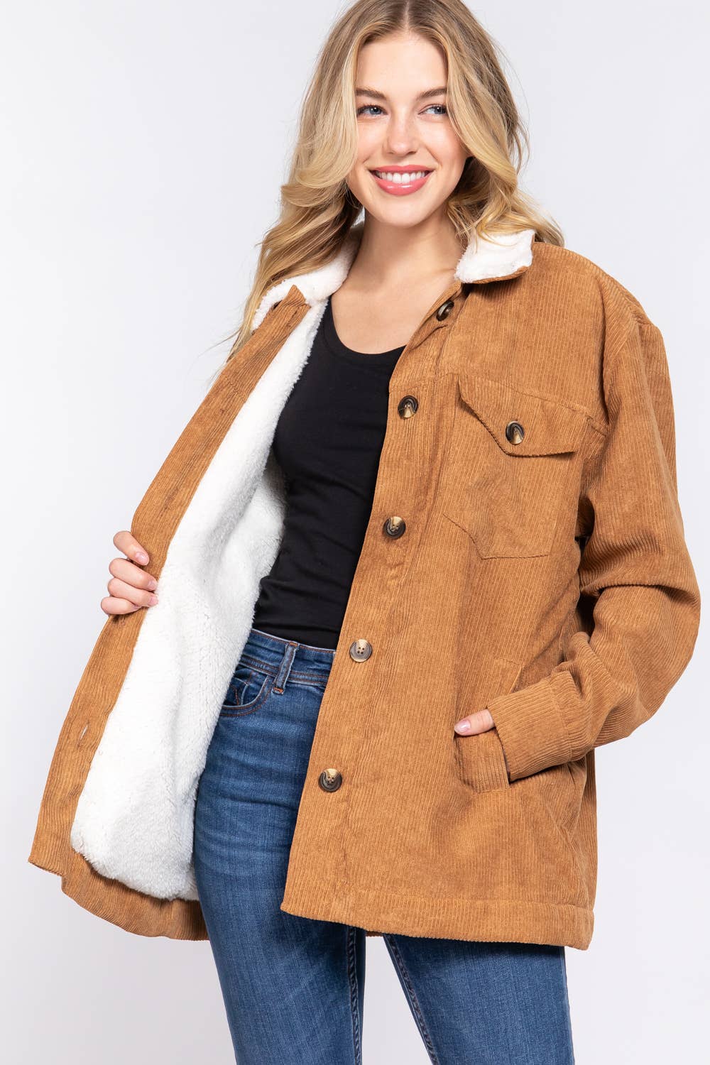 Corduroy jacket with outlet fur inside