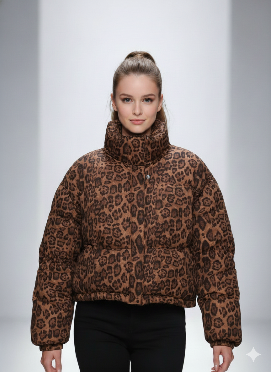 CCIC New York - Venta al por mayor Chaqueta - Mujer - Chaqueta Acolchada de Leopardo con Cuello Alto Recortado1