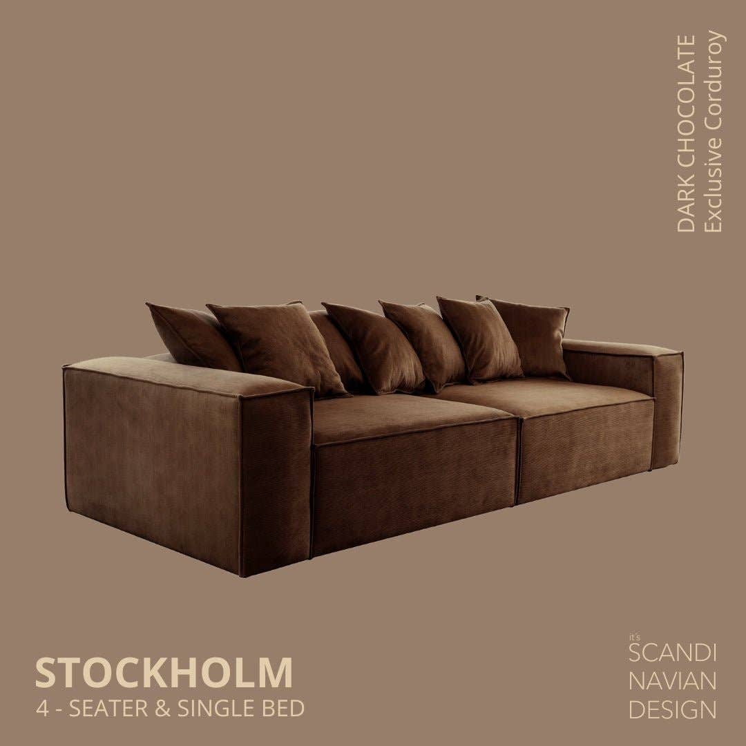 Stockholm 4-seater sofa/single bed Exclusive Corduroy Dark Chocolate removable & washable cover for wholesale on Faire1