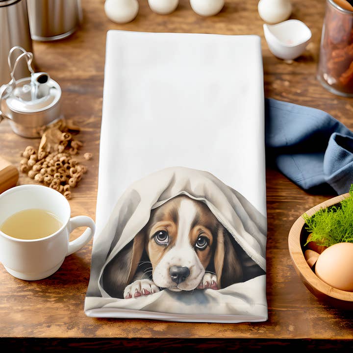 Homemade Hollydays Wholesale - Wholesale Tea Towel - Bubbles - Cute Puppy In Blanket - Unique  Dog Tea Towel0