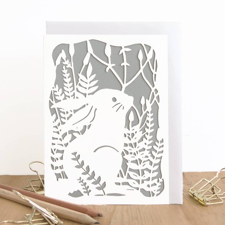 Conejito tarjeta en blanco, tarjeta de conejo de Pascua, tarjeta de liebre, tarjeta de conejo para venta al por mayor de Chow's Stories