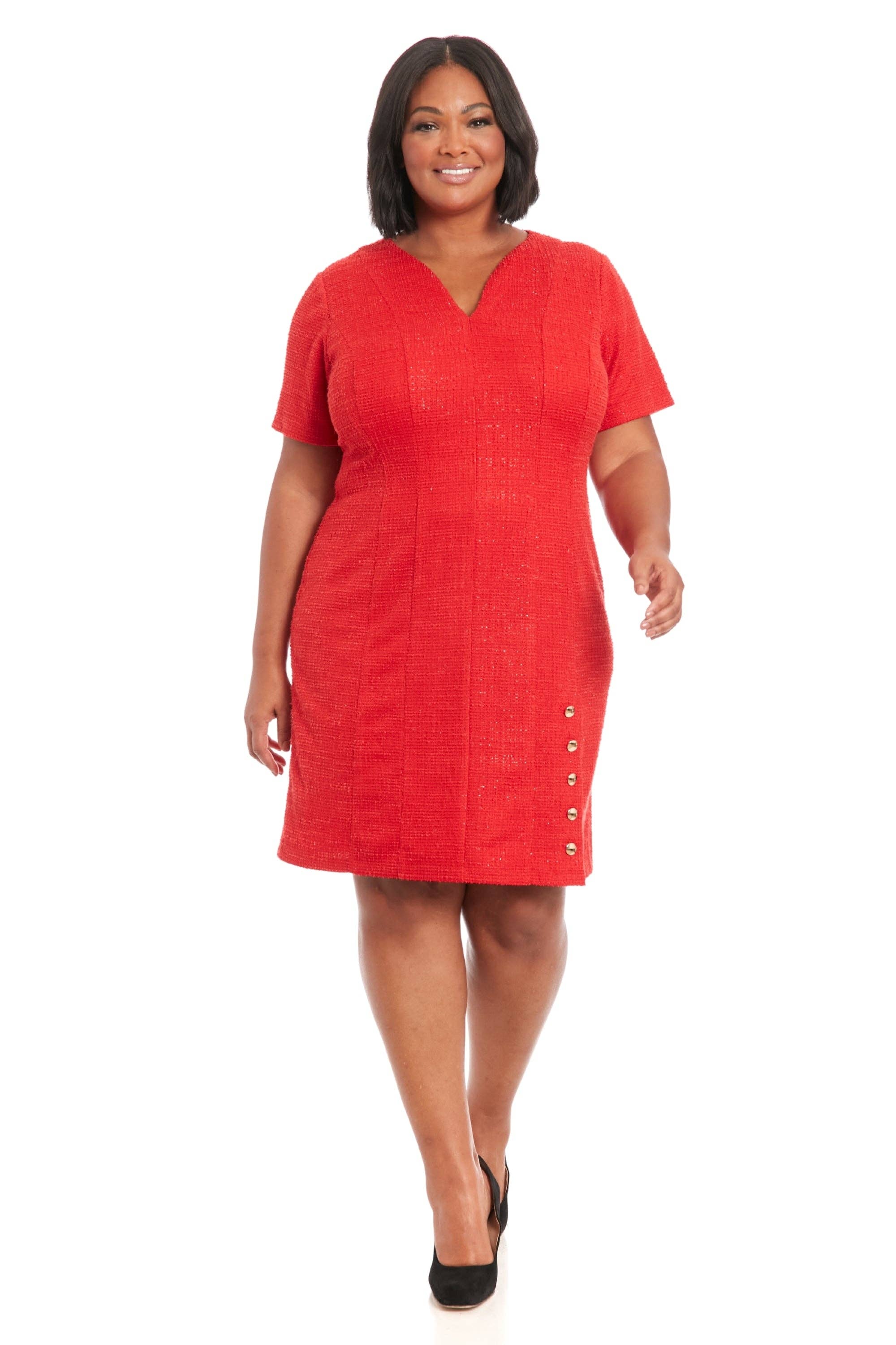 Maggy London Group - Wholesale Dress - Women's - CURVED NECKLINE SHORT SLEEVE SHEATH WITH BUTTONS3