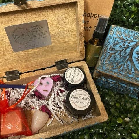 Self Love Oatmeal Rose Ritual Kit w/ Hand Carved Tree of Life Wooden Box for wholesale by Ritual Junkie