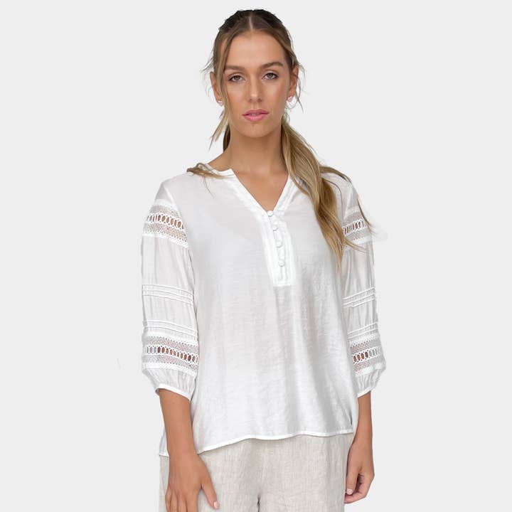 Shirt met Lantern Sleeve WIT voor wholesale door Amyic