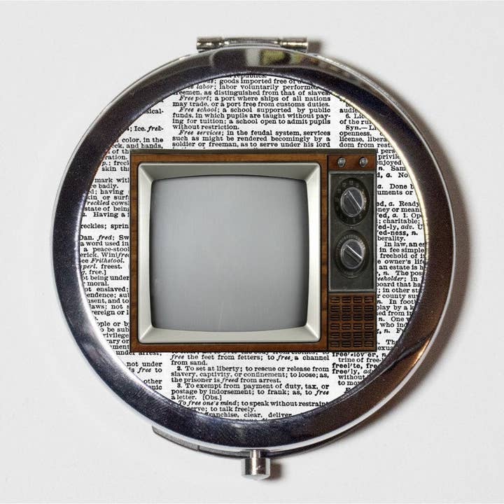 Retro TV Compact Mirror - Vintage Television Pop Art - Make Up Pocket Mirror for Cosmetics for wholesale by FringePop