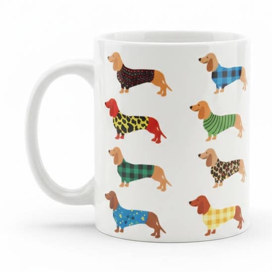 Teckels in Truien Mok 11oz voor wholesale door Teckels Tales Travels