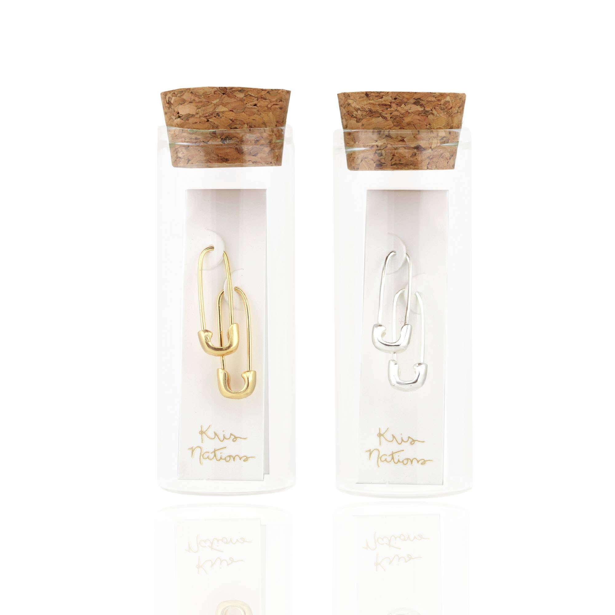 Kris Nations - Wholesale Hoop Earrings - Safety Pin Hoop Earrings 18K Gold Vermeil | Sterling Silver 22mm Length Hoops Nickel Free Hypoallergenic Ships from CA9