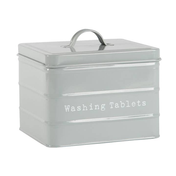 Harbour Housewares Metal Washing Tablets Storage Tin - Grey for wholesale by Rinkit Ltd