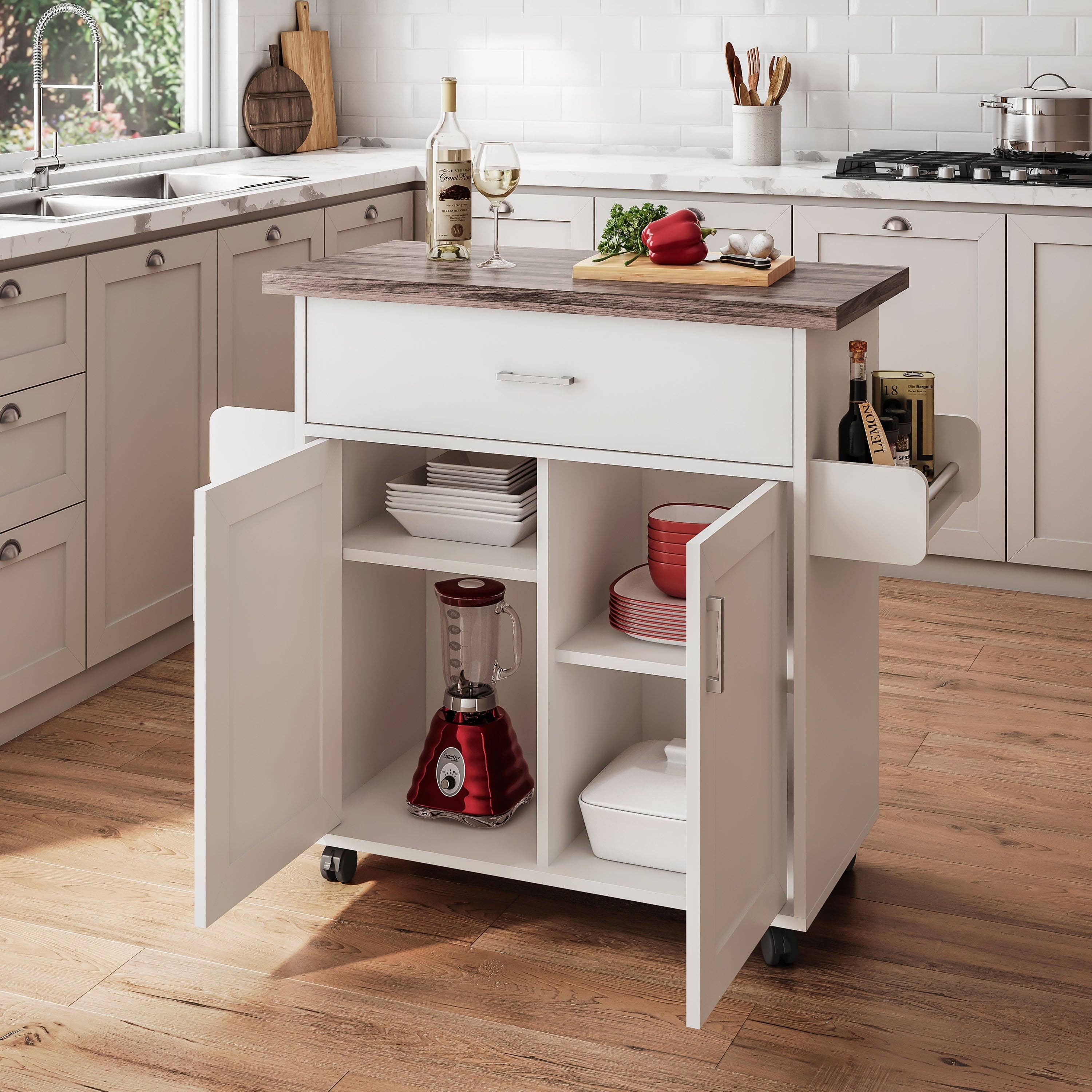 RTA Products LLC - Wholesale Kitchen Storage/Organizer - Deluxe Kitchen Island Cart with Storage & Spice Rack1