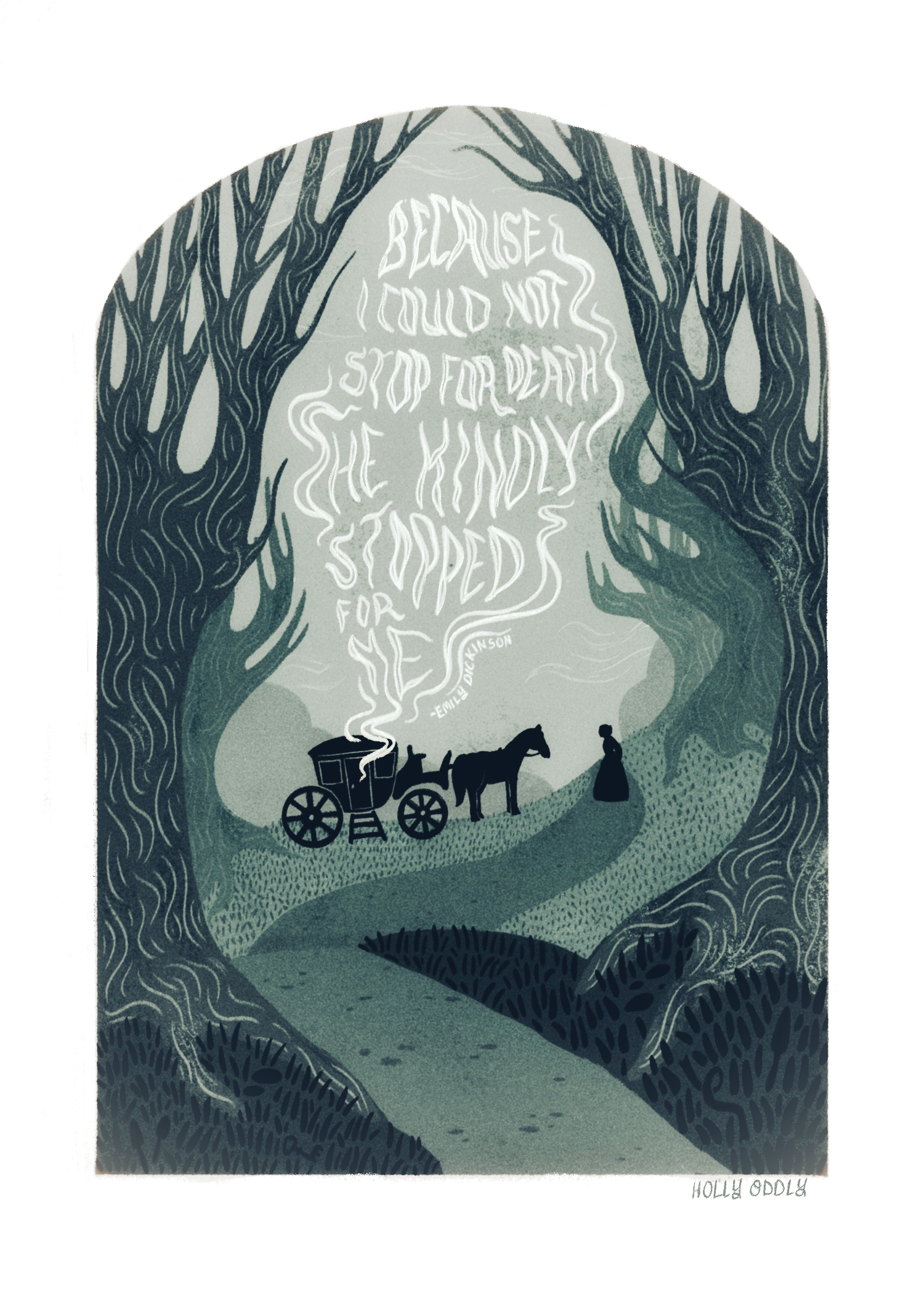 Holly L'Oiseau - Venta al por mayor Ilustración - Lámina 5x7: Emily Dickinson, No podría parar para morir1