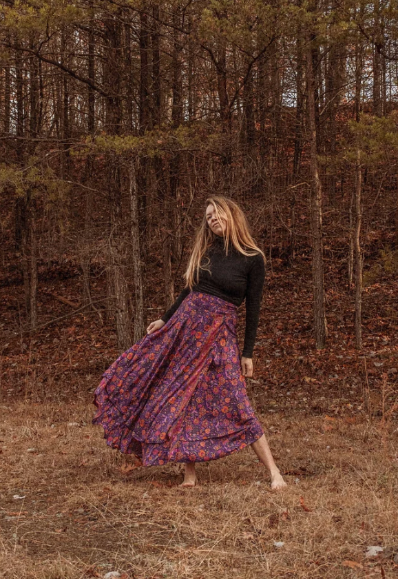 Gardenbelle Shop – Saia - Mulher por atacado – Saia de seda floral Hippie Boho Estilo 2 Camadas2