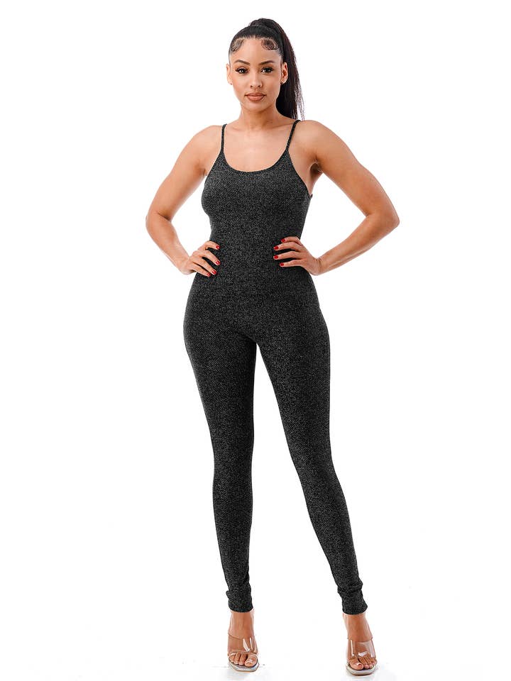 Namatt Design - Wholesale Jumpsuit - Women's - Plus Glitter Spaghetti Straps Catsuit4