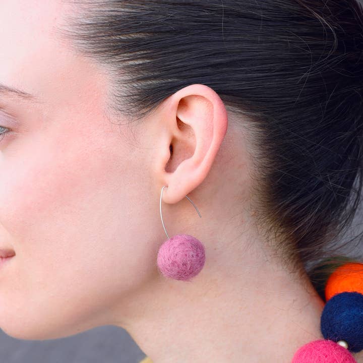 Hanging Wool Ball Earrings for wholesale by Sonata