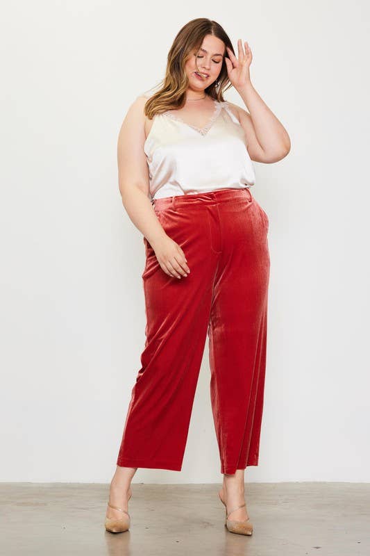 SKIES ARE BLUE - Wholesale Pants - Women's - Plus Size Velvet Straight Fit Pants8