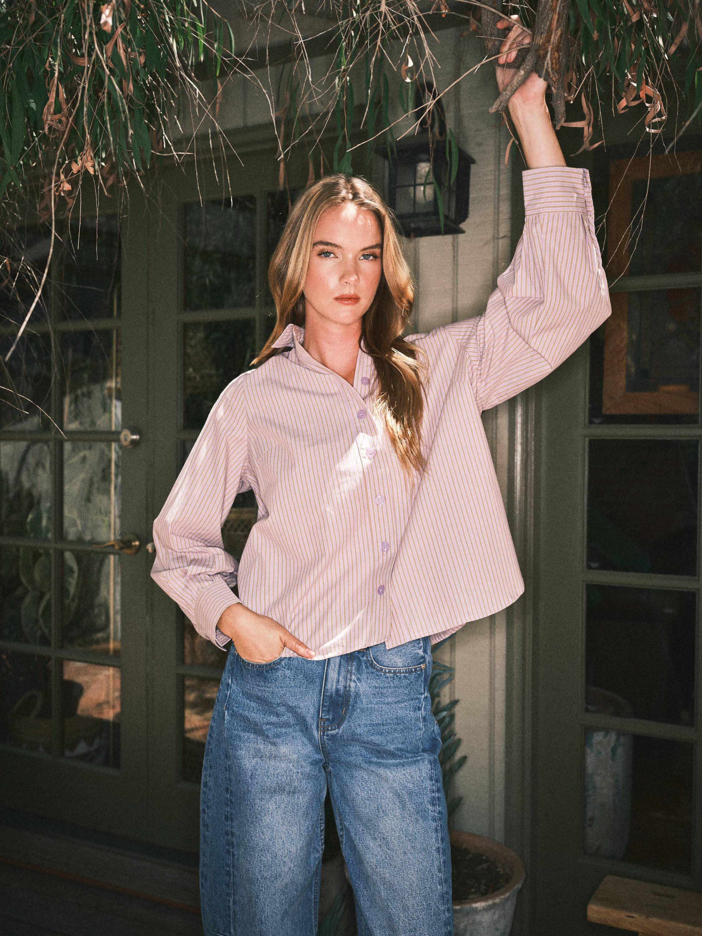 Aaron & Amber - Wholesale Button Down Shirt - Women's - AJT5186 SOFT WASHED STRIPED COTTON SHIRTS1