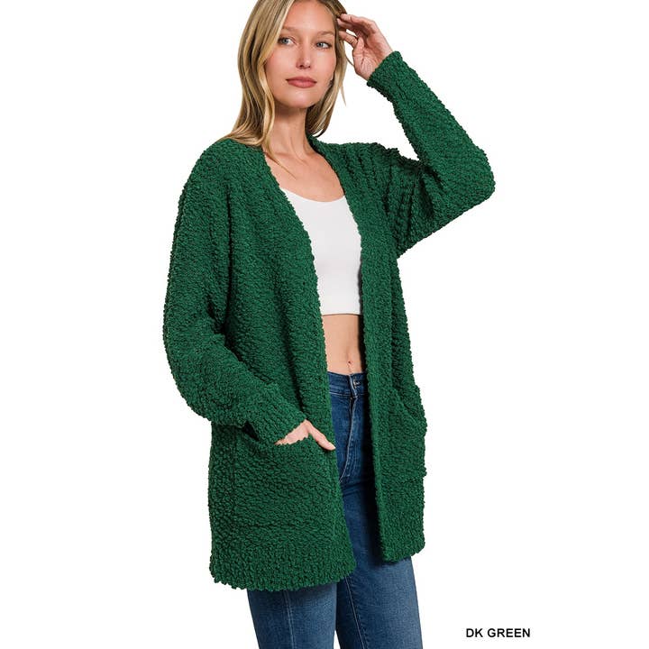 LONG SLEEVE POPCORN CARDIGAN WITH POCKETS for wholesale by Style Up