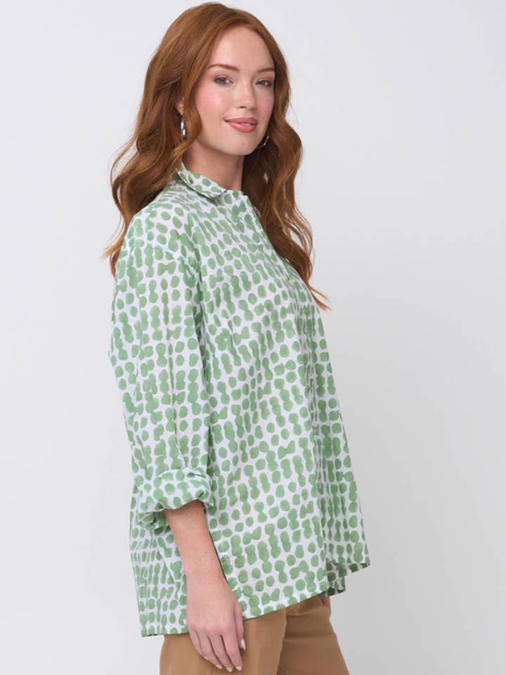 Relaxed Boyfriend Shirt Messy Dot - Watercress for wholesale on Faire0