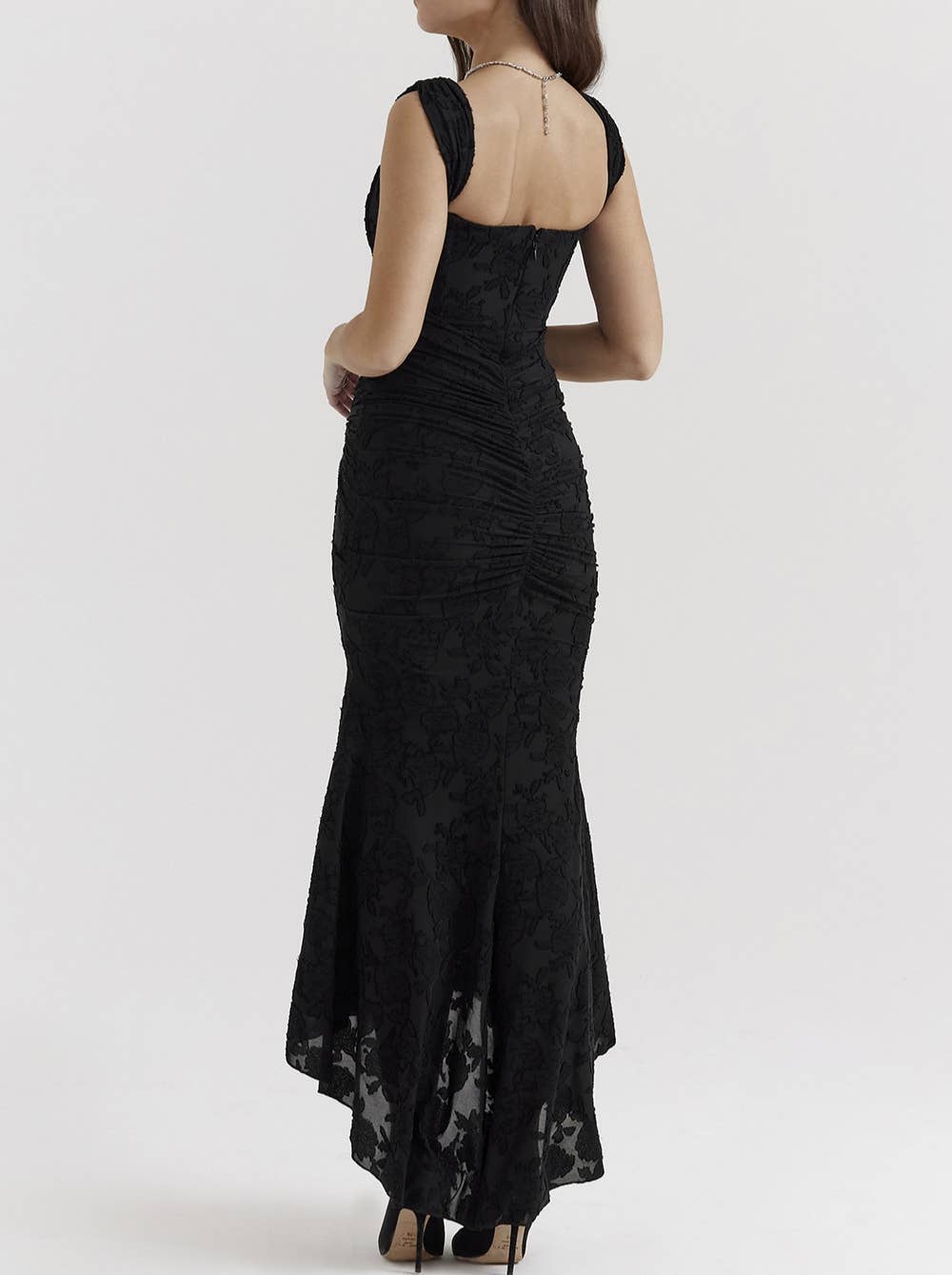 Rosa Clothing - Wholesale Dress - Women's - Ruffled lace slip floral jacquard maxi mermaid dress10